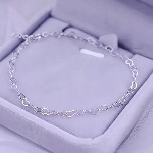 Silver Stainless Steel Open Heart Link Bracelet Anklet Adjstble Dainty Chain New